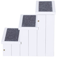 3 Step Wooden Carpeted Non Slip Pet Stairs Ramp for Cats and Small Dogs - White