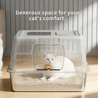 Grey Stainless Steel Fully Enclosed Cat Litter Box, Durable Enclosed Cat Litter Box, High Side To Prevent Scattering