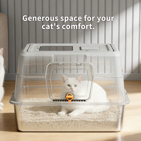 Grey Stainless Steel Fully Enclosed Cat Litter Box, Durable Enclosed Cat Litter Box, High Side To Prevent Scattering