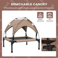Raised Dog Bed Cooling Dog Cot w/ Canopy Washable Breathable Mesh, for Small and Medium Dogs, Coffee