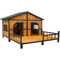 Wooden Large Dog House Outdoor Double XL Dog Kennel with Elevated Floor and Porch, Weatherproof Puppy Shelter for Small 