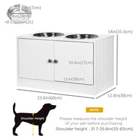 Elevated Dog Bowls for Large Dogs Pet Feeding Station with Stand, Storage, 2 Stainless Steel Food and Water Bowls, White
