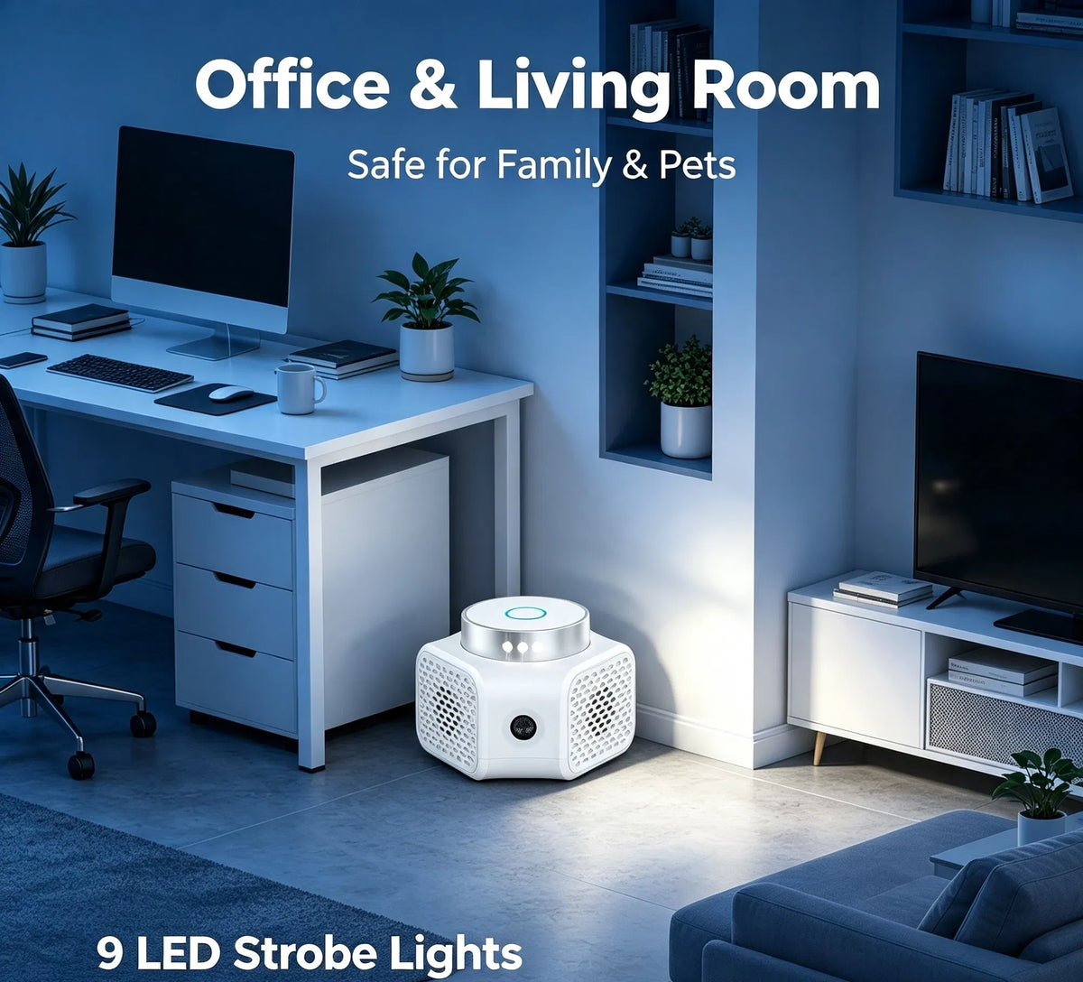 Indoor Ultrasonic Electronic Device, Dual Ultrasonic Speakers with 2235KHz & 25KHz Frequency, 4 Operation Modes, 9LED St