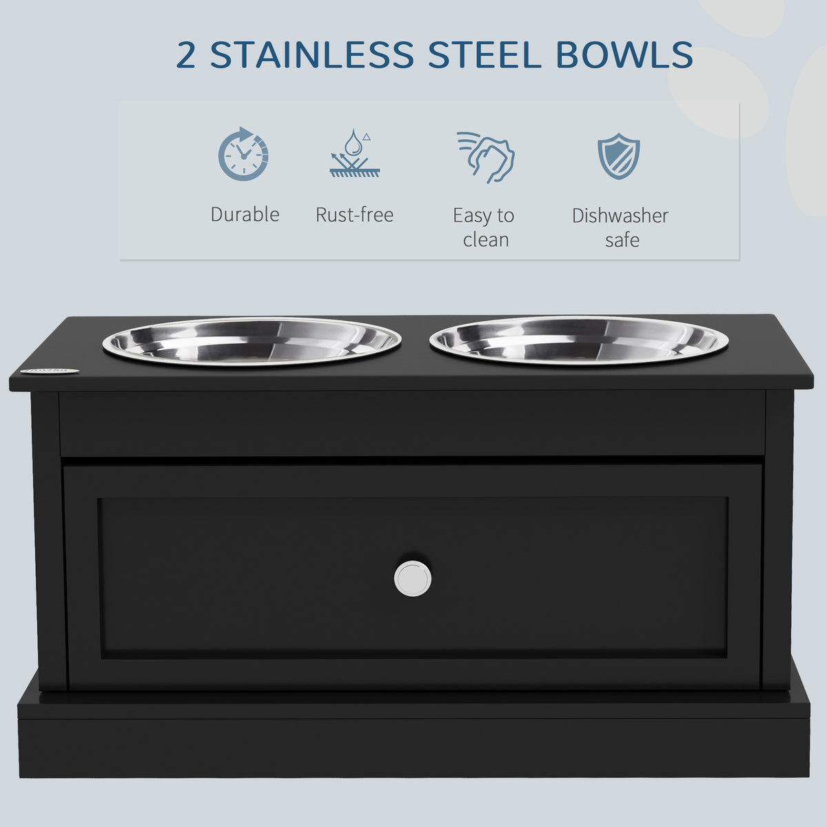 Elevated Dog Bowls with Storage Drawer, Raised Dog Bowl Stand Pet Food Bowl Dog Feeding Station, Black