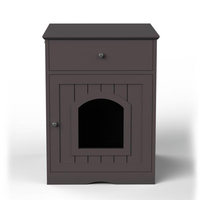 Wooden Pet House Cat Litter Box Enclosure With Drawer, Side Table, Indoor Pet Crate, Cat Home Nightstand Brown