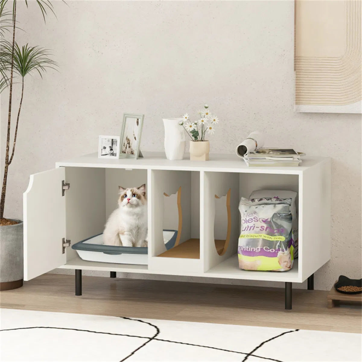White Cat Litter Box Enclosure