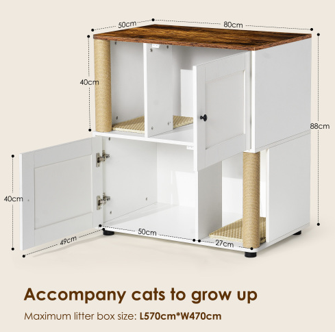 Double Cat Litter Box Enclouse,Cat Litter Box Enclosure For 2 Cats, Cat Litter Cabinet, Double Litter Box Enclosure With