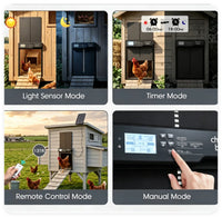Solar Powered Automatic Chicken Coop Door with 4 Control Modes Light Sensor Timer Remote Manual, Anti-Pinch Weatherproof