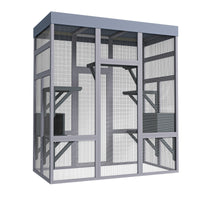 62.6" Wooden Outdoor Catio for Cats, Large Cat Enclosure with Waterproof Roof, 2 Napping House, Platforms & Galvanized W