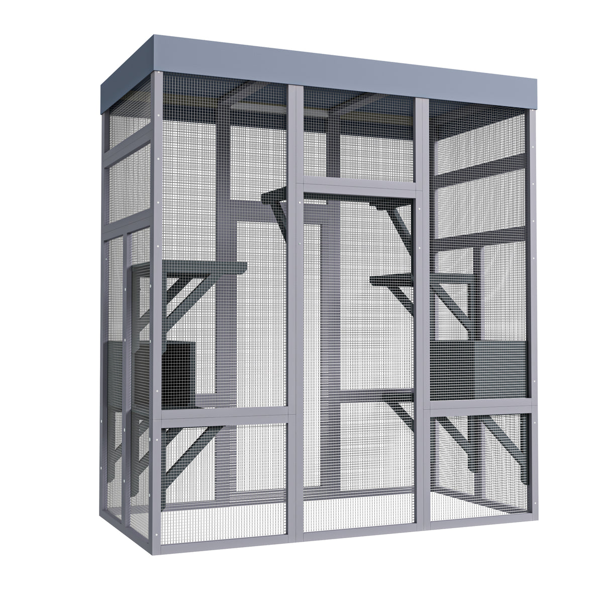 62.6" Wooden Outdoor Catio for Cats, Large Cat Enclosure with Waterproof Roof, 2 Napping House, Platforms & Galvanized W