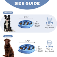 Feeder Slo Bowl Medium 2Cup Capacity, Slow Feeding, Small To Medium Dogs Cats, Non Slip, Blue, Notch Pattern