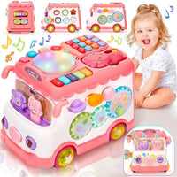 Baby Activity Bus Toy Set 6-in-1 Multifunctional Musical Learning Bus Includes Mini Car & Building Blocks Early Educatio