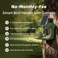 Bird Feeder Camera Solar WiFi 4MP 2.5K AI Motion Detection No Fee