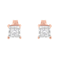 14K Rose Gold Plated Two-Tone .925 Sterling Silver 1/2 Cttw Princess-Cut Square Near Colorless Diamond Solitaire Miracle-Plate Stud Earrings (J-K Color, I2-I3 Clarity)