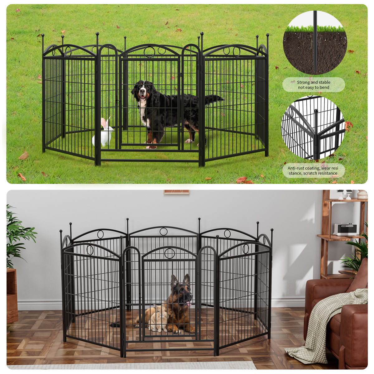Dog Playpen Indoor 32 inch 8 Panels Metal Dog Pen Pet Dog Fence Outdoor Exercise Pen with Doors, Heavy Duty Dog Fence Pu