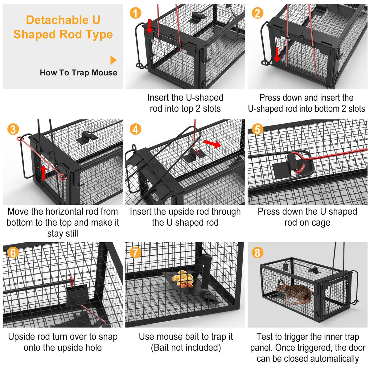 2 Pack Rat Trap Cage Humane Live Rodent Trap Cage Galvanized Iron Mice Mouse Control Bait Catch With Detachable U Shaped