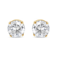 AGS Certified 14K Yellow Gold 1/2 Cttw 4 Prong Set Brilliant Round-Cut Solitaire Diamond Push Back Stud Earrings (O-P, Color, SI2-I1 Clarity)