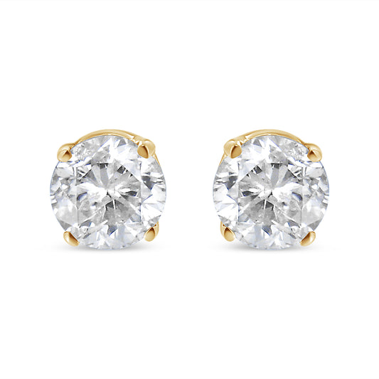 AGS Certified 14K Yellow Gold 1/2 Cttw 4 Prong Set Brilliant Round-Cut Solitaire Diamond Push Back Stud Earrings (O-P, Color, SI2-I1 Clarity)