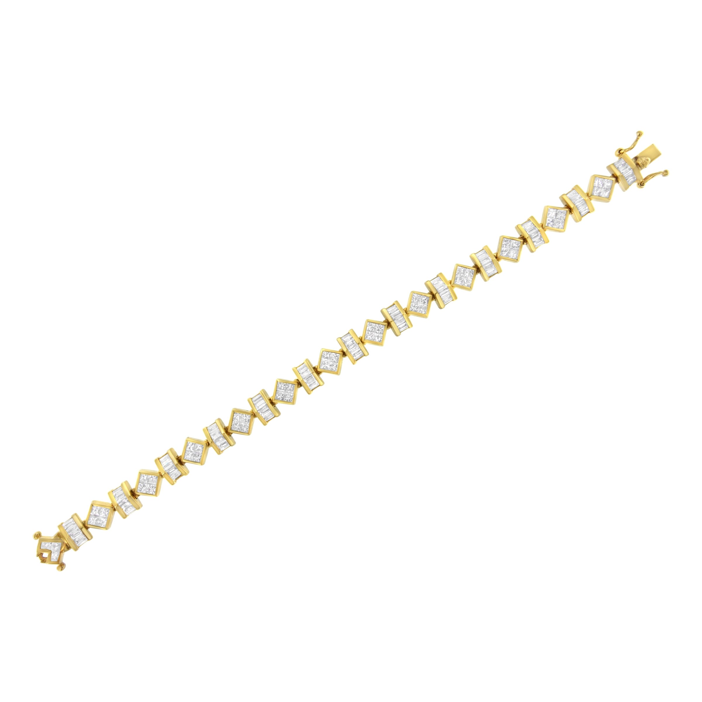 14K Yellow Gold 7.50 Cttw Princess and Baguette Diamond Geometric Link Bracelet