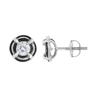 Black Rhodium Plated .925 Sterling Silver Round 1-1/2 cttw Diamond Double Halo 4-Prong Solitaire Milgrain Stud Earrings (H-I Color, I2-I3 Clarity)