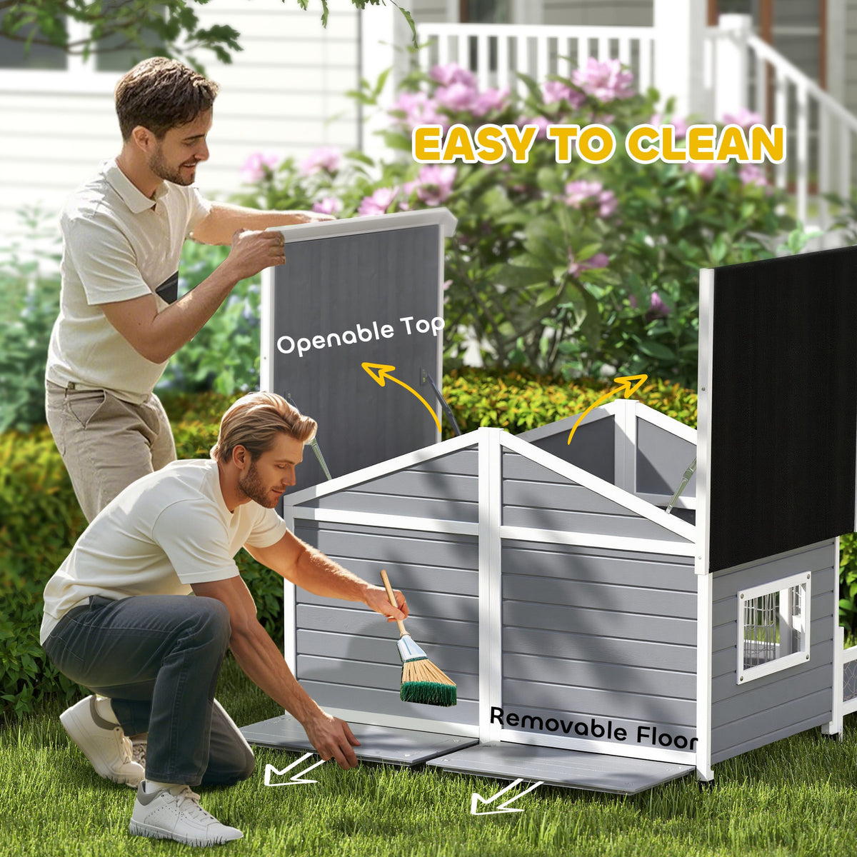 Dog House Outdoor, Wooden Dog Kennel Weatherproof with Porch, Openable Roof, Removable Bottom, Elevated Floor, Double Ro