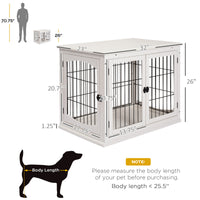 Dog Crate Furniture, 32" Small Dog Cage End Table with 2 Doors, Lockable Door, Puppy Kennel Indoor, White