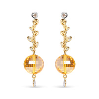 18K Yellow Gold 2/3 Cttw Round Bezel Diamond and 25mm Ball Shaped Yellow Citrine Gemstone Dangle Stud Earring (Brown and G-H Color, SI1-SI2 Clarity)