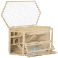 Wooden Large Hamster Cage Small Animal Exercise Play House 3 Tier With Tray, Seesaws, Water Bottle, Activity Center, Nat
