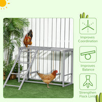 Chicken Activity Play with Swing Set for 3–4 Birds, Wooden Chicken Coop Accessory with Multiple Perches & Hen Ladder, Gr