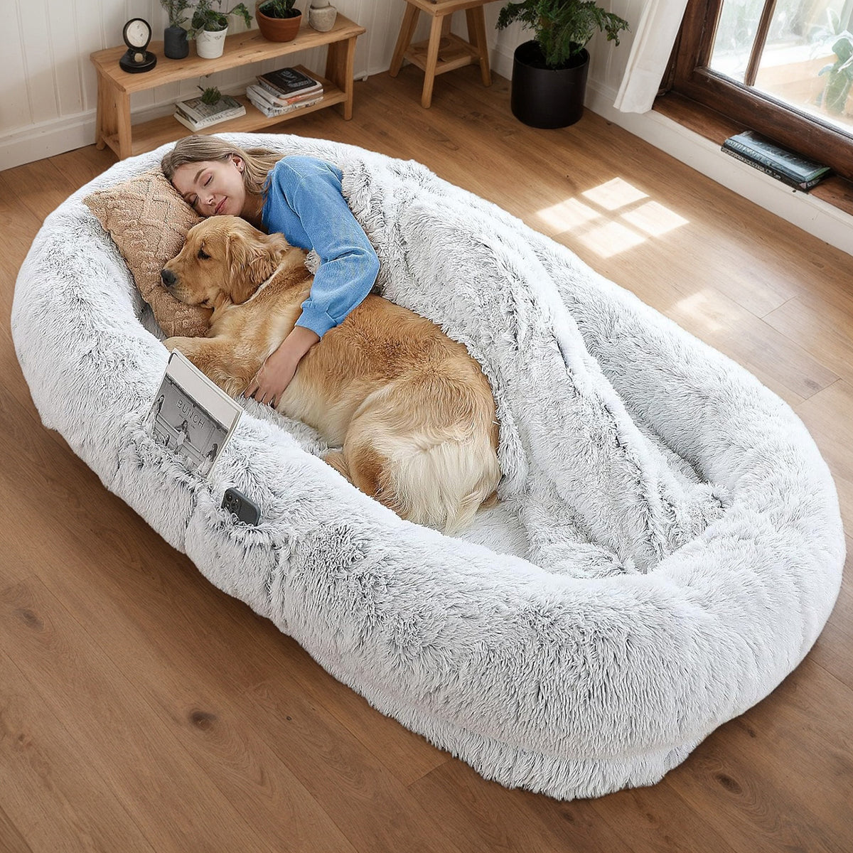 Human Dog Bed, Washable Faux Fur Dog Bed for People Doze Off, Napping Orthopedic Dog Bed,71''x45''x14'' Size Fits You an