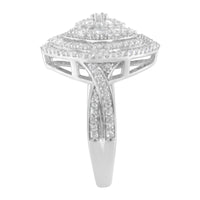 .925 Sterling Silver 1.0 Cttw Round & Baguette-Cut Diamond Marquise-Shaped Cluster Triple Stepped Halo Cocktail Fashion Ring (I-J Color, I2-I3 Clarity) - Size 7