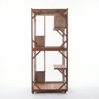 Large 2-Tier Outdoor Wooden Cat Enclosure on Lockable Wheels, Solid Fir Cat Cage with Multi-Level Platforms & Resting Ho