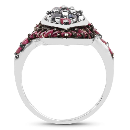 1.77 Carat Genuine Blue Sapphire and Ruby .925 Sterling Silver Ring