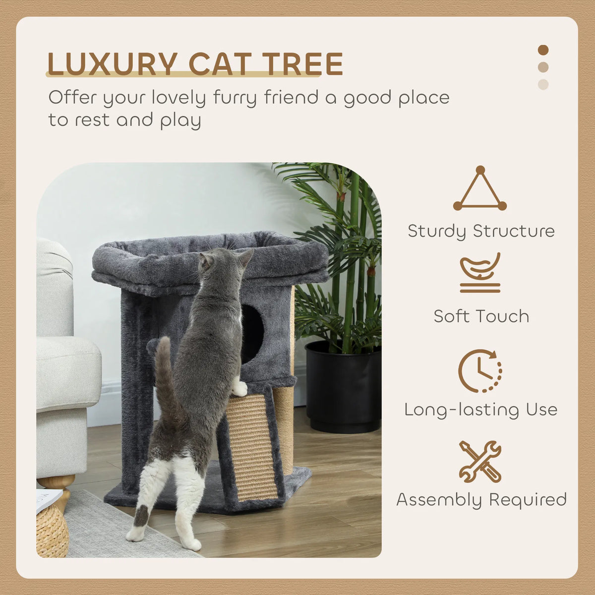 Cat Tree, Small Cat Tower with Perch, Scratching Post, Cat Condo, Toy Ball for Kitty, Indoor Use, Dark Grey