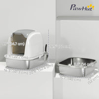 XL Stainless Steel Cat Litter Box with Lid for Big Cats, Enclosed Cat Litter Box with Flip Cover, Scoop