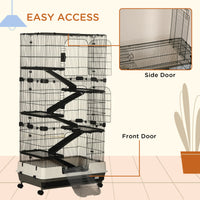6-tier Platform Rolling Small Animal Rabbit Cage with a Large Living Space, Black