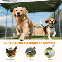 Large Outdoor Dog Kennel with 2 Rooms, Rotating & Adjustable Height Bowls, 13.5 x 9.4 x 5.1
