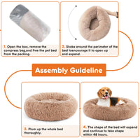 24 Inch Anti-Slip Round Fluffy Plush Faux Fur Cat Bed, Fits up to 25 lbs Pets