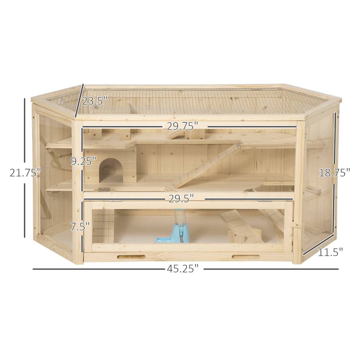 Wooden Large Hamster Cage Small Animal Exercise Play House 3 Tier with Tray, Seesaws, Water Bottle, Activity Center, Nat