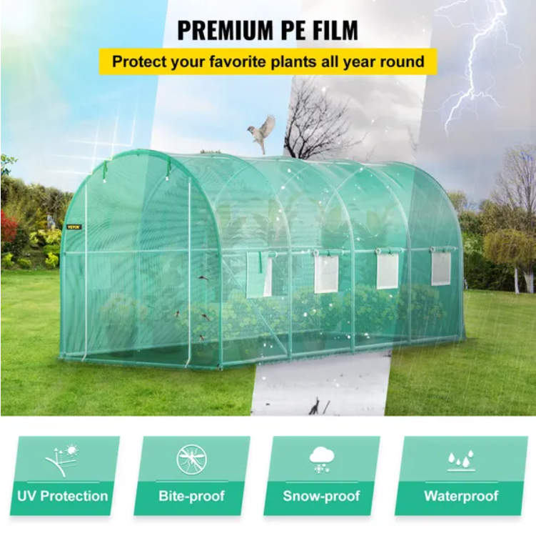 VEVOR Walk-in Tunnel Greenhouse, 14.8 X 6.6 X 6.6 Ft Portable Plant Hot House W Galvanized Steel Hoops, 1 Top Beam, Diag