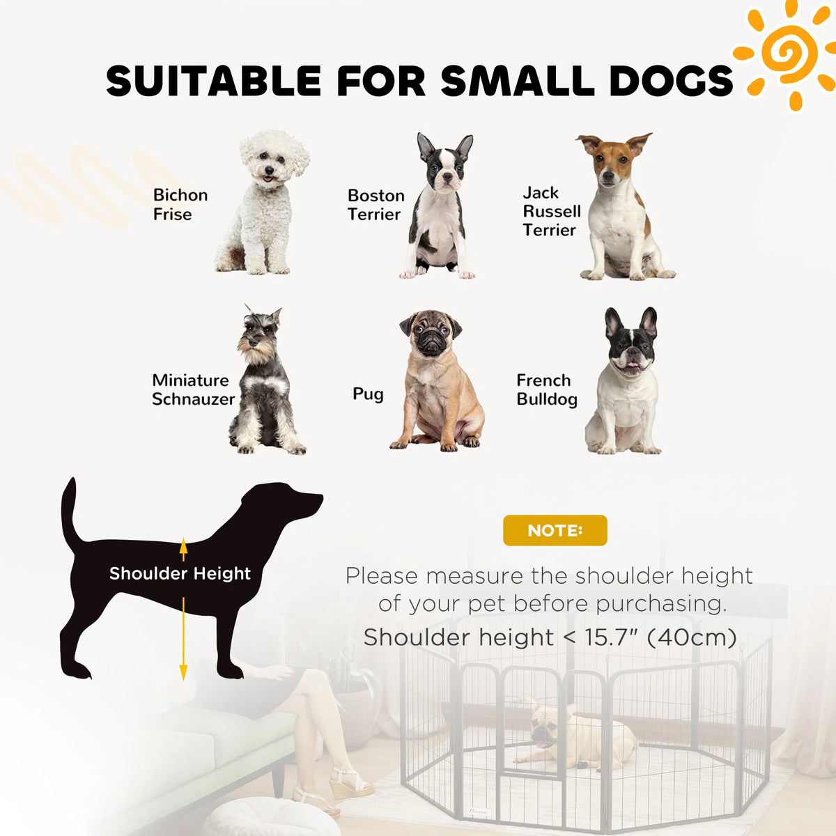 24" Dog Playpen Indoor Outdoor, Portable Foldable 8 Panels Pet Playpen with Door & Strap for Small Dogs