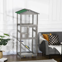 Wooden Bird Cage Outdoor Aviary House For Parrot, Parakeet, With Pull Out Tray And 2 Doors, Grey