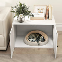 PawHut Cat Litter Box Enclosure With Barn Door, Cat Hole, White