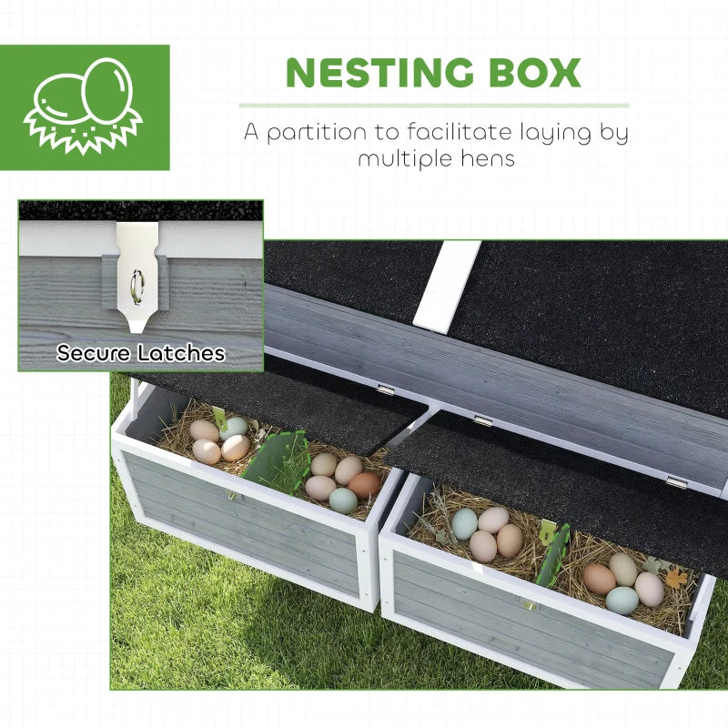 Wooden Chicken Coop W Wheels, Handles, 2 Nesting Boxes, 2 Trays, 4 Perches, Chicken Tractor For 4-6 Chickens, GrayFor Mu