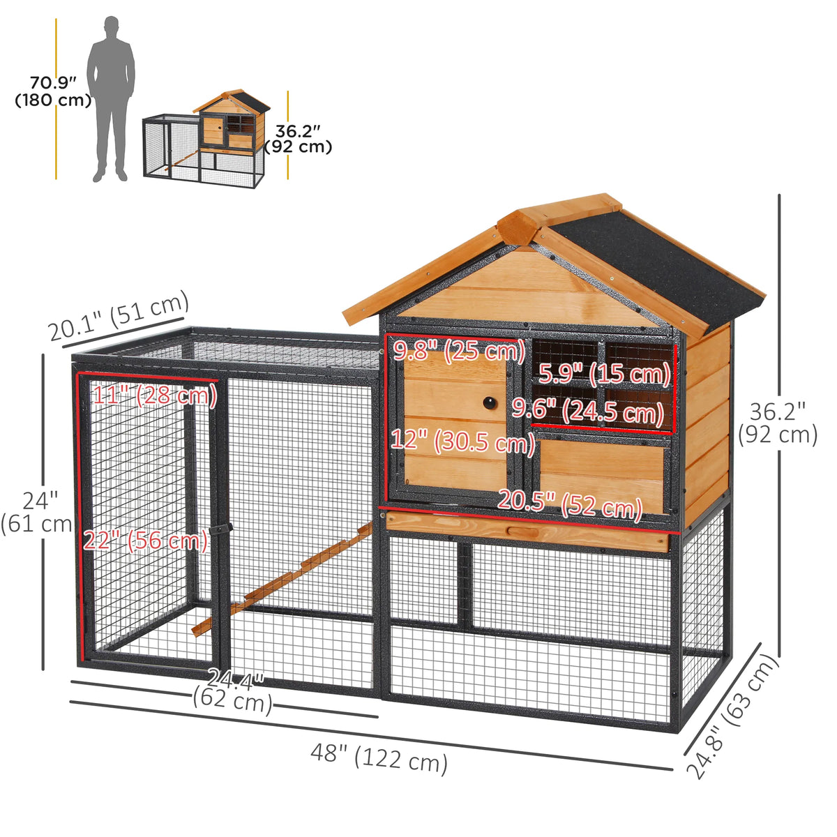 Wood-Metal Large Rabbit Hutch Bunny Cage Pet House Small Animal Habitat with Slide-Out Tray, Lockable Door, Water-Resist