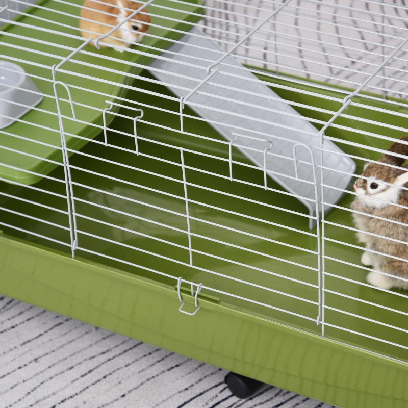 47 Small Animal Cage Chinchilla Guinea Pig Hutch Pet House With Platform Ramp, Food Dish, Wheels, & Water Bottle