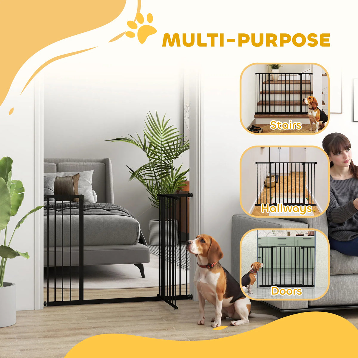 Pressure Fit Dog Gate Pet Barrier for stairs doorway, 29.9''- 42.1'' Width Black