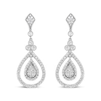 18K White Gold 1 1/4 Cttw Round Diamond Openwork Teardrop-Shaped Dangle Earrings (F-G Color, VS1-VS2 Clarity)