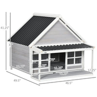 Wooden Dog House with Porch, Dog House Outdoor with Tilt Roof, Front Door, Windows for Medium Large Sized Dog
