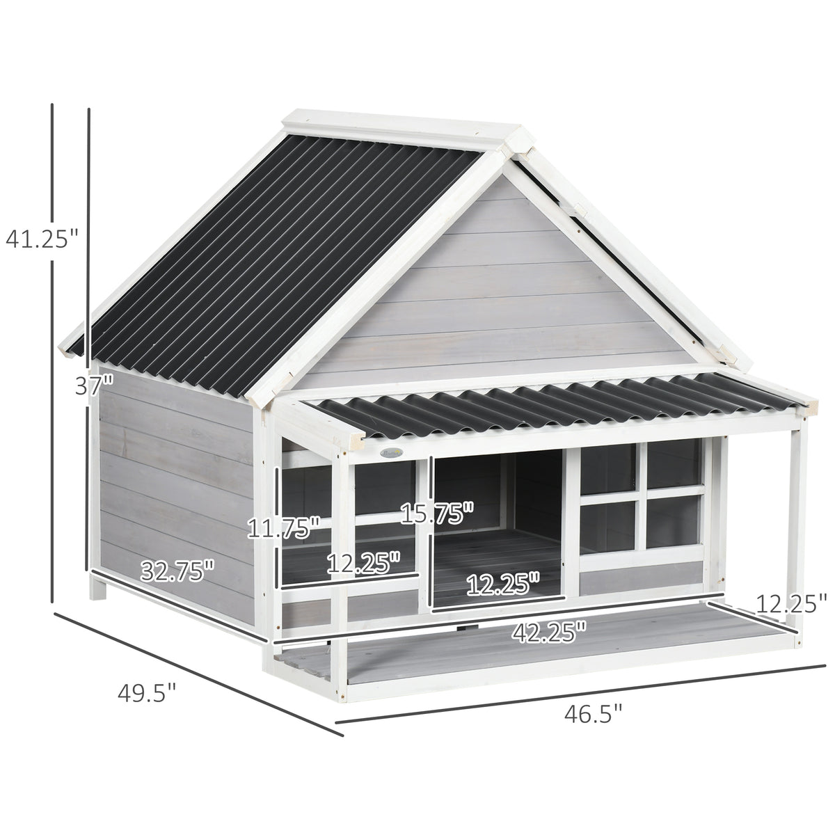 Wooden Dog House with Porch, Dog House Outdoor with Tilt Roof, Front Door, Windows for Medium Large Sized Dog